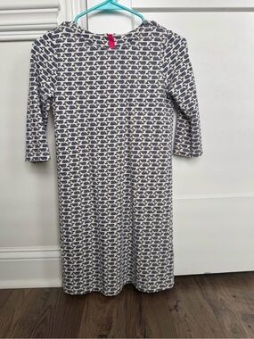 Vineyard Vines Navy and White Whale-Print Long Sleeve Girls Dress